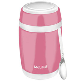 MoliFun魔力坊 不鏽鋼真空保鮮保溫燜燒食物罐550ml-蜜桃粉(MF0230T)