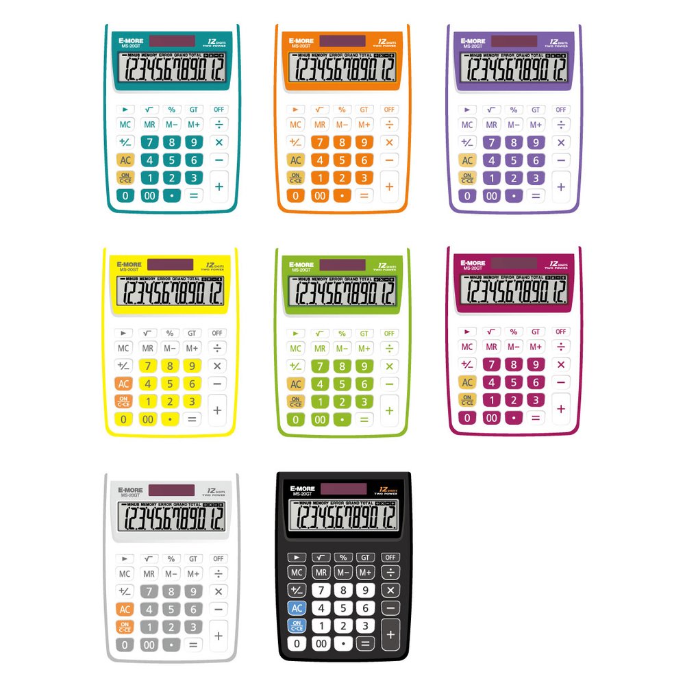 E-MORE 國家考試專用 計算機 商用型（第一類）12位數 顏色隨機出貨 144x105x30mm /台 MS-20GT（EM-20）