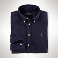 美國百分百【全新真品】Ralph Lauren 長袖 襯衫 RL 男 素面 牛津 深藍 上衣 polo 彩馬 S號