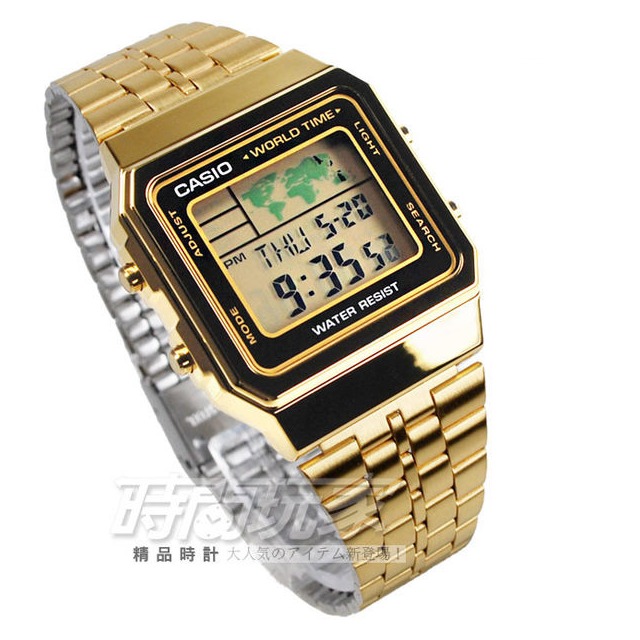 CASIO卡西歐A500WGA-1 復古復刻 數字錶 世界地圖 世界時間 電子錶 金色 A500WGA-1DF 防水手錶 日期 方形