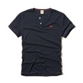 美國百分百【Hollister Co.】T恤 HCO 短袖 T-shirt 海鷗 深藍色 logo 亨利領 M L號 E958
