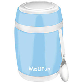 MoliFun魔力坊 不鏽鋼真空保鮮保溫燜燒食物罐480ml-天晴藍(MF0320B)