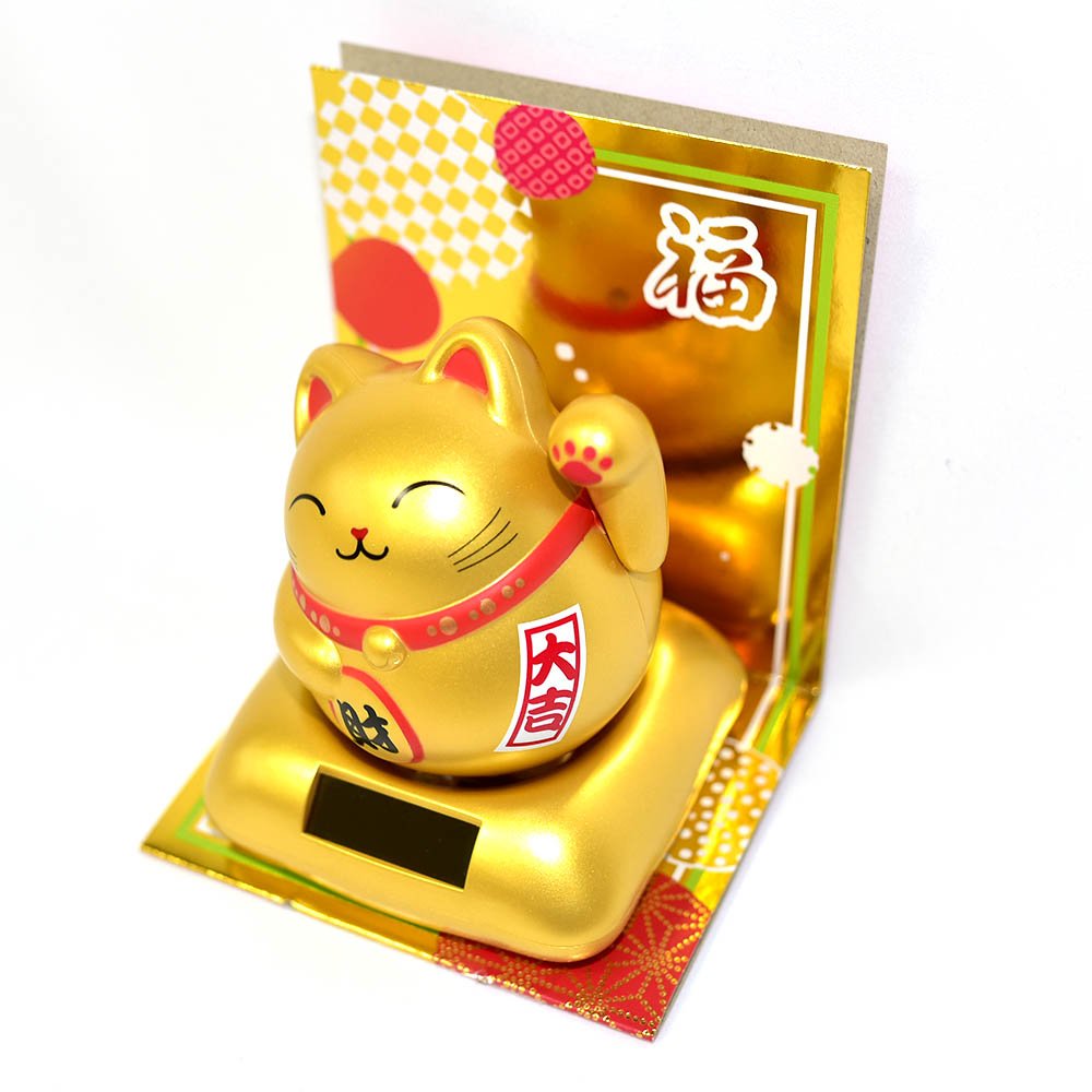 金色 大吉金運招財貓 太陽能 手及身體會轉動 日本當地販售正版
