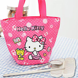 HELLO KITTY 餃形便當袋-粉色+台灣製環保三件式餐具組【ML0204+MF0183】(SL0015)