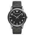 美國百分百【Emporio Armani】配件 手錶 腕錶 男錶 壓紋 亞曼尼 時尚 黑 皮質 logo 錶帶 F083