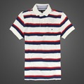 美國百分百【Tommy Hilfiger】Polo衫 TH 短袖 網眼 上衣 條紋 紅色 白色 深藍 XS號 F139