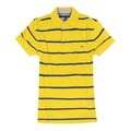 美國百分百【Tommy Hilfiger】Polo衫 TH 短袖 網眼 上衣 條紋 黃色 藍色 XXS號 F190