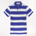 美國百分百【Tommy Hilfiger】Polo衫 TH 短袖 網眼 上衣 粗 條紋 白色 寶藍 XS號 F137