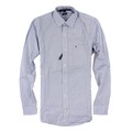 美國百分百【Tommy Hilfiger】TH 男 襯衫 長袖 上衣 休閒 口袋 藍色 白色 格紋 XS號 F178