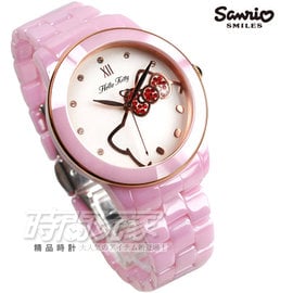 LK673LPWI 凱蒂貓Hello Kitty 大臉喵喵鑲鑽 粉紅色陶瓷錶 女鑽錶