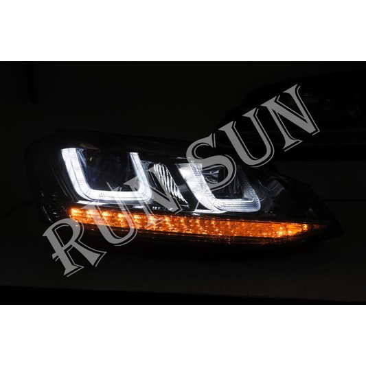 ●○RUN SUN 車燈,車材○● 全新 福斯 GOLF 7 U型升級GTI式樣 黑框魚眼 大燈 銀線 跑馬方向燈 一對 台灣製造