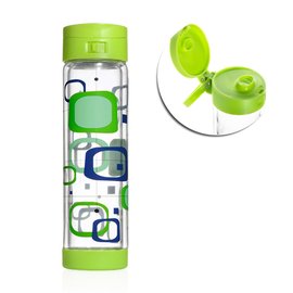 【送濾茶隔】Glasstic │ 安全防護玻璃水瓶 彩繪款 470ml (Retro 掀蓋綠)