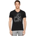 美國百分百【Calvin Klein】T恤 CK logo 短袖 T-shirt 短T 黑 男 設計 V領 M號 F382