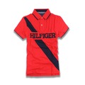 美國百分百【Tommy Hilfiger】Polo衫 TH 短袖 網眼 上衣 彩帶 logo 紅色 深藍 S號 F418