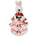 娃娃屋樂園~法國兔雙層毛毯尿布蛋糕-草莓色(聖誕款) 每組2299元/生日蛋糕/彌月禮滿月禮週歲禮
