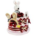 娃娃屋樂園~法國兔雙層毛毯尿布蛋糕+髮圈二個-酒紅色 每組2599元/生日蛋糕/彌月禮滿月禮