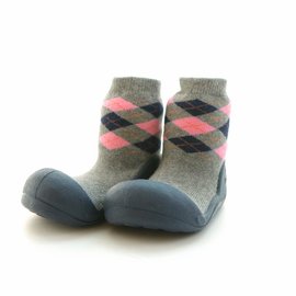 韓國Attipas快樂腳襪型學步鞋-粉灰菱格