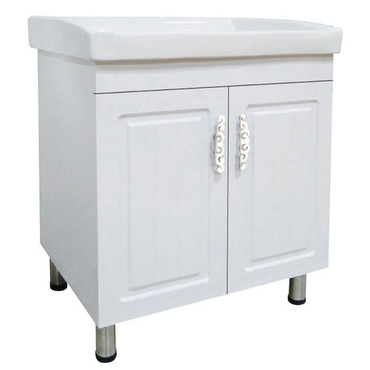 【衛浴先生】61CM陶瓷洗衣槽LS1061+發泡板防水浴櫃+不鏽鋼腳柱 61*47.5*H86CM