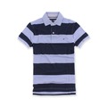 美國百分百【Tommy Hilfiger】Polo衫 TH 短袖 網眼 上衣 粗 條紋 藍 深藍 XS號 E607