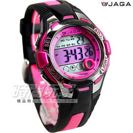 M998-AG(黑粉) 捷卡 JAGA 霓虹俏麗多功能電子錶 藍色夜光 女錶