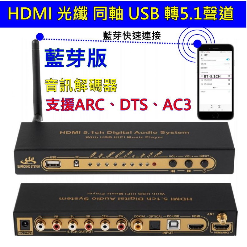 (現貨) (擴大機的救星) 4K HDMI 藍芽版 全能解碼器 光纖 同軸 轉5.1聲道 DTS AC3 耳機