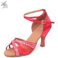 42010-Afa安法 國標舞鞋 女 拉丁舞鞋 玫瑰紅緞 鑲鑽