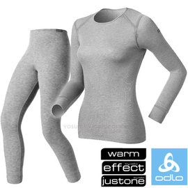 【瑞士 ODLO-內衣褲套裝組】WARM EFFECT 女專業機能型銀離子保暖圓領衛生衣+衛生褲/深麻灰 152021+152041