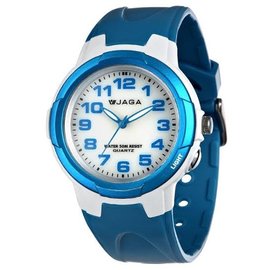 AQ68A-DE 捷卡 JAGA 指針錶 白面 亮藍色橡膠 38mm 大錶 童錶 時間玩家