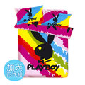 【PLAYBOY】法蘭絨加大床包被套四件組/7款任選/繽紛彩虹(B0607-AL)