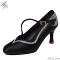 Afa Pro-專業舞鞋 女摩登 黑緞 鑲鑽 國標舞鞋 P38303