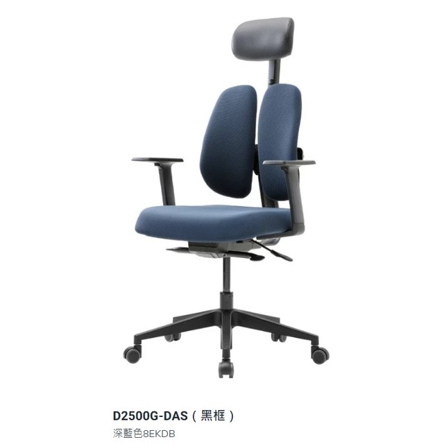 Duorest雙背椅 D2500G-DAS（黑框） 有頭枕 2022年新款 HAWJOU 豪優 人體工學椅專賣店