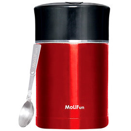 MoliFun魔力坊 不鏽鋼真空專利附內碗保鮮保溫悶燒罐/便當盒1800ml-貴族紅(MF1800R)