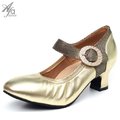 30908-Afa安法 國標舞鞋 女 摩登舞鞋 金 羊皮 鑽扣腳背帶 粗方跟(1.8英吋)