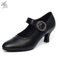 30703-Afa安法 國標舞鞋 女 摩登舞鞋 黑 羊皮 鑽扣腳背帶