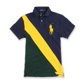 美國百分百【Ralph Lauren】Polo衫 RL 短袖 Polo 大馬 斜線 彩帶 條紋 深藍 綠色 黃 XS號 F797