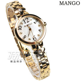 MANGO 雪國的世界 數字鑲鑽小圓錶 珍珠螺貝面盤 金色 女錶 MA6666L-81K
