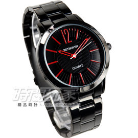 BETHOVEN 簡約設計流行腕錶 男錶/中性錶/女錶/都適合 黑x紅 2019紅黑