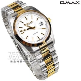 OMAX 時尚城市圓錶 半金色不銹鋼帶 藍寶石水晶 男錶 OMAX4002半金T