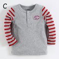 【媽咪 &amp; baby】 mom and bab 棒球系列純棉薄款長袖上衣／T恤-紅灰條紋袖子款 12m-6T