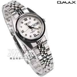OMAX 時尚城市數字小圓錶 不銹鋼帶 藍寶石水晶 鑽錶 女錶 OMAX4004L白D