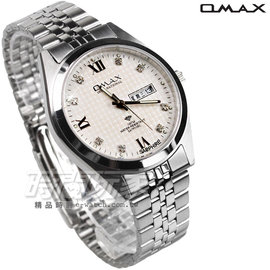OMAX 時尚城市數字小圓錶 不銹鋼帶 藍寶石水晶 鑽錶 男錶 OMAX4004M白D