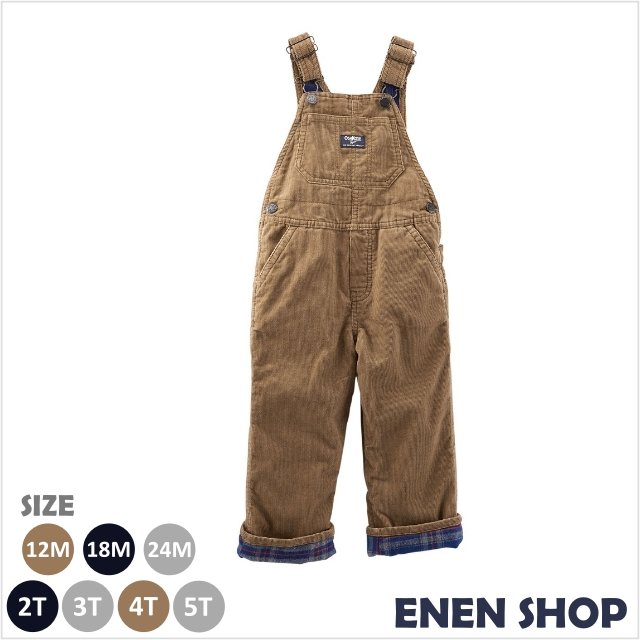『Enen Shop』@OshKosh 卡其燈芯絨款厚棉吊帶褲｜12M/18M/24M/2T/4T/5T 推薦款