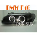 ●○RUN SUN 車燈,車材○● BMW 寶馬 02 03 04 E46 3系列 4D 4門 一體式 黑框雙光圈魚眼大燈