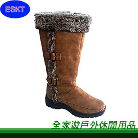 【全家遊戶外】㊣ ESKT 開泰 台灣 女長雪鞋 可可色 SN164 38、39、40/雪靴 釘爪 防滑 防潑水 刷毛 保暖