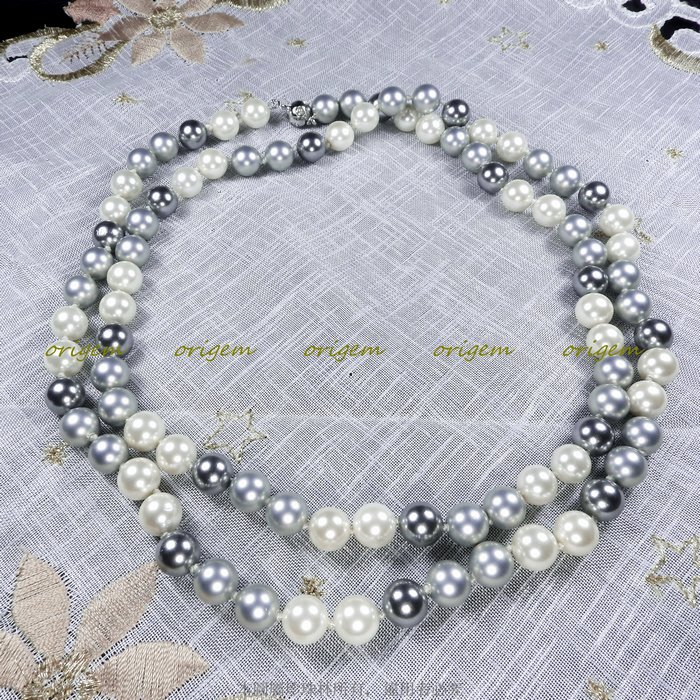 珍珠林~8MM一珠一結珍珠項鍊~南洋深海硨磲貝珍珠:銀、灰、白#329+2