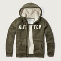 美國百分百【全新真品】Abercrombie &amp; Fitch 外套 AF 連帽 夾克 麋鹿 刷厚毛 橄欖綠 XS、M、L、XL號 G209