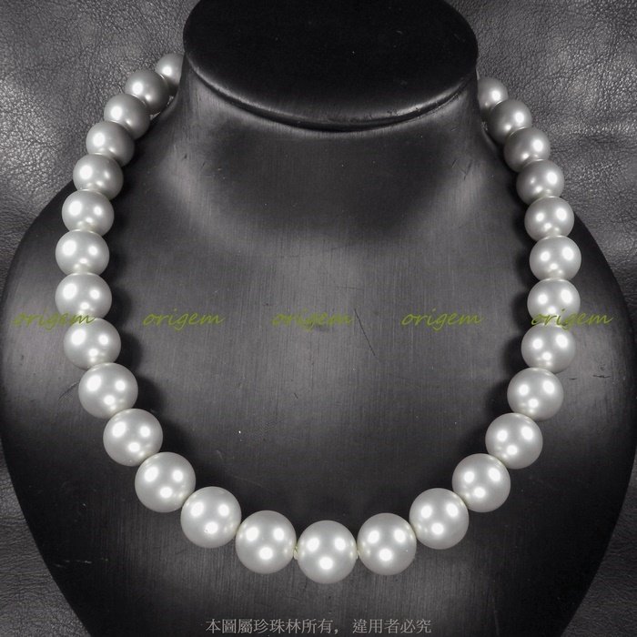 珍珠林~12m/m灰綠色珍珠項鍊~南洋深海硨磲貝霧彩珍珠#099+3