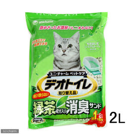 日本UNICHARM嬌聯6885消臭抗菌綠茶砂 2L ~雙層貓砂盆專用紙砂貓砂~每月替換即可 單包賣場