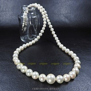 珍珠林~4-10m/m寶塔型珍珠項鏈~南洋硨磲貝雙彩微粉色珍珠#966