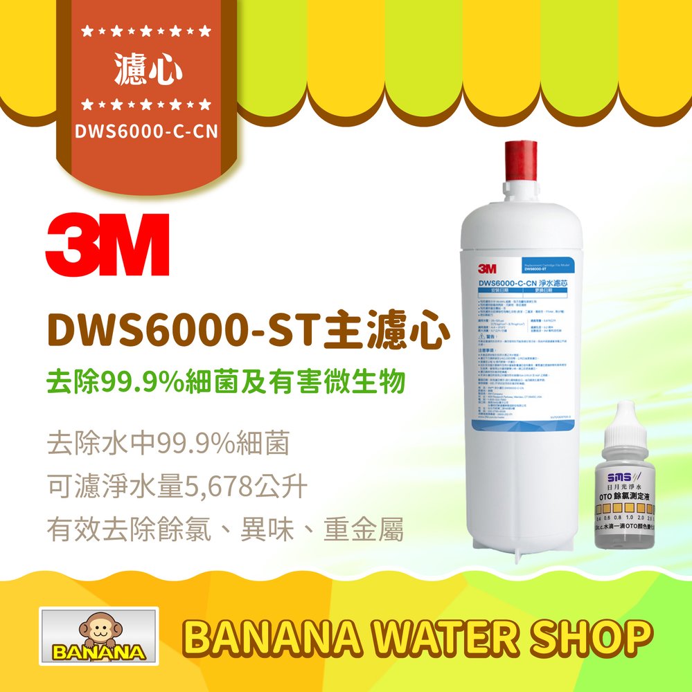 【3M】DWS6000-C-CN 活性碳濾心 DWS6000-ST淨水系統 第二道濾芯【零利率＋贈餘氯測試液】